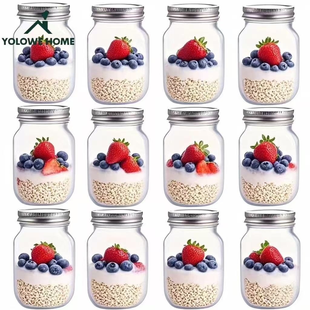 Meal Prep Chia Pudding - 6Pcs, 12Pcs, 500Ml/16Oz, Glass Mason Jars,