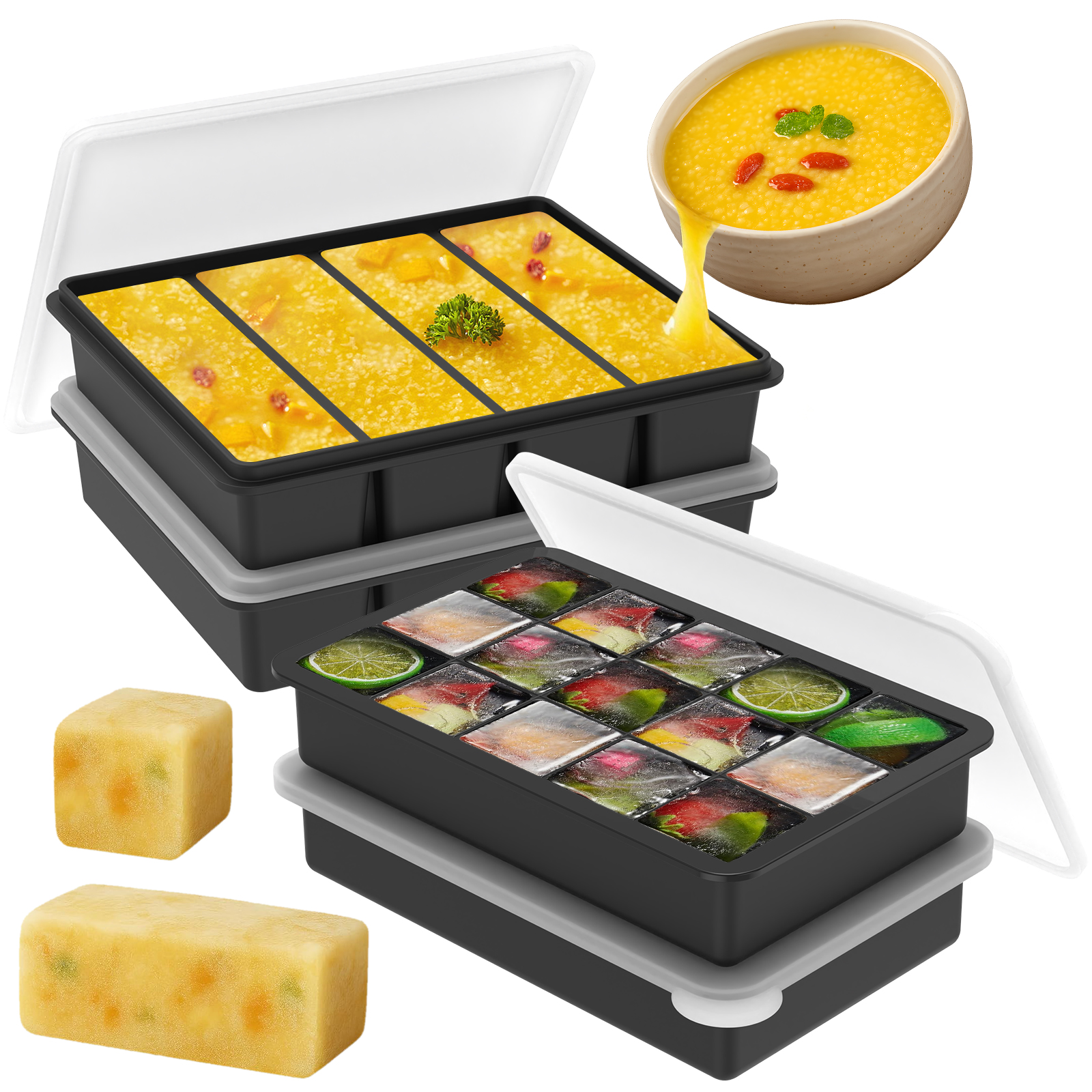 Meal Prep Chia Pudding - 4 Pack Silicone Freezer Tray with